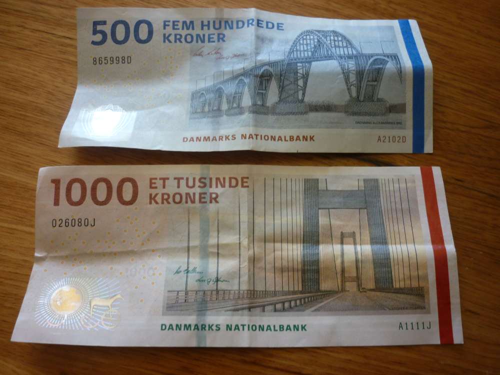 Danish notes 500 and 1000 Kr.